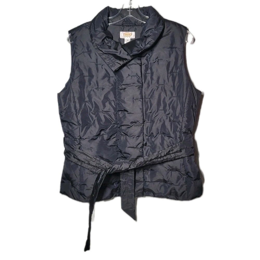 Talbots Puffer Vest Womens Petite Medium Black Full Zip Down Filled Zip Pocket